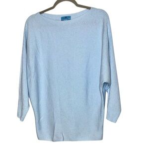CeCe Light Blue Sweater Lightweight Bateau Neck Ribbed